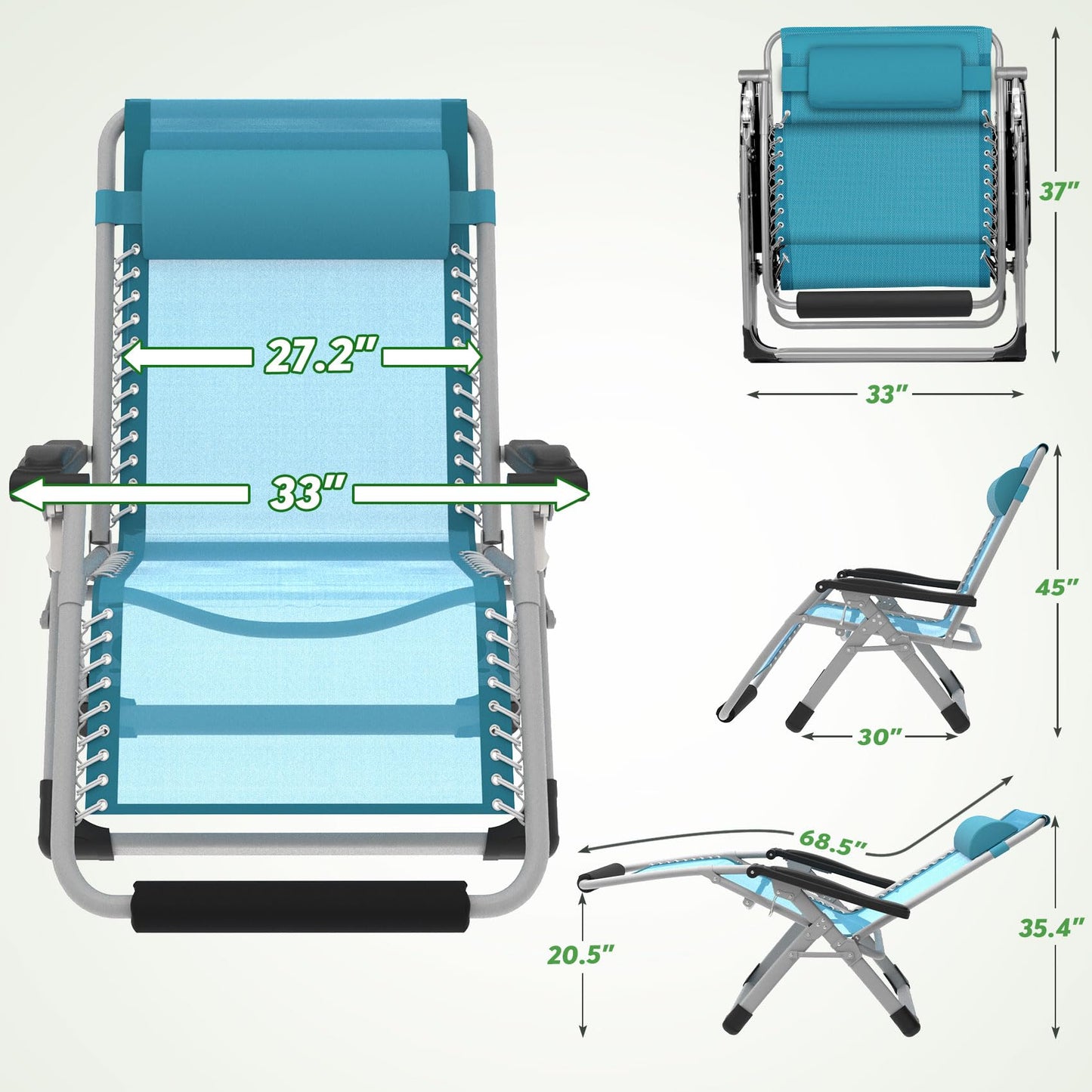 ZENPETIO Oversized Zero Gravity Chair, 33In XXL Zero Gravity Recliner Lounge Chair, Anti Gravity Chair for Indoor and Outdoor, Reclining Camping Chair for Lawn and Patio w/Cushion and Footrest, 500LBS