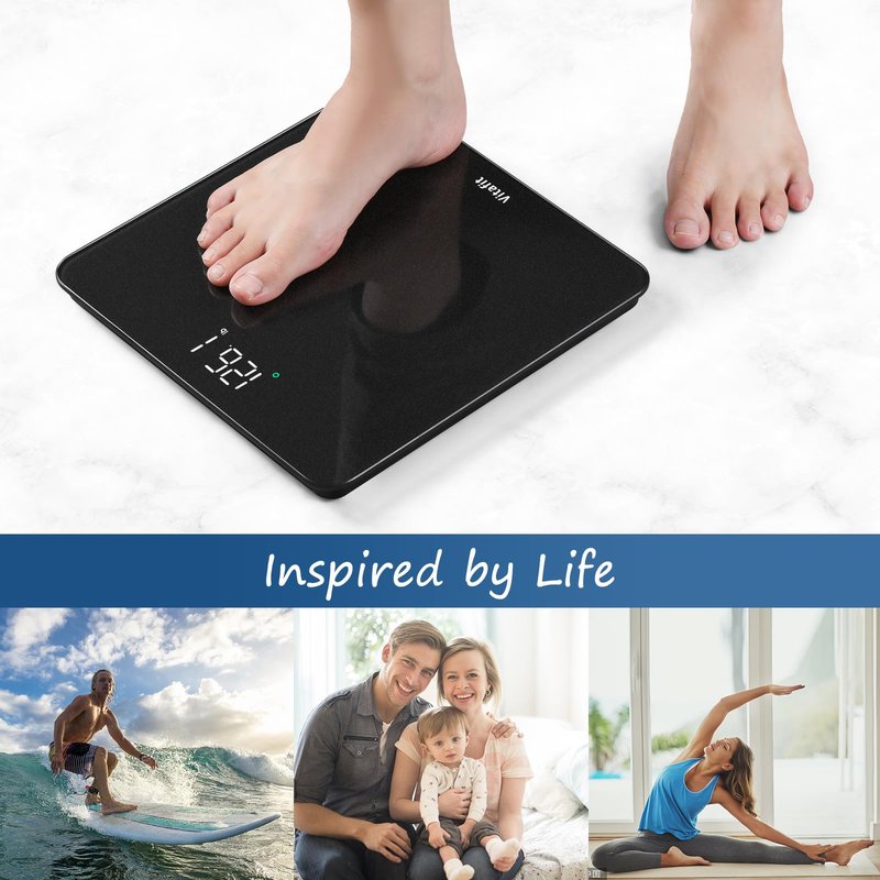 Vitafit Scale for Body Weight, Accuracy 0.1lb by Our Professional Weight Scale Factory Since 2001, Digital Bathroom Scales LED and Step On, 3xAAA Battery Included, 400lb/182kg, Spray Silver Black