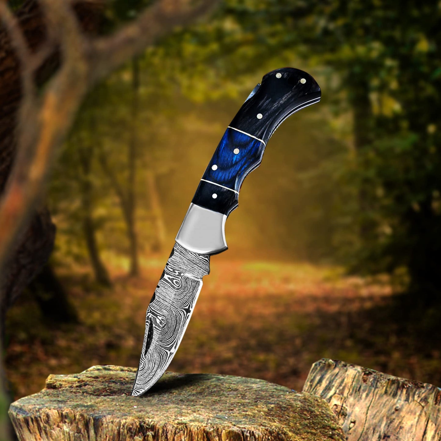 Set of 10 - Personalized Damascus Pocket Knife for Groomsmen -With Leather Sheaths - Custom Engraved Pocket Knives | Groomsman Gifts for Wedding, Groomsmen Proposal Gifts