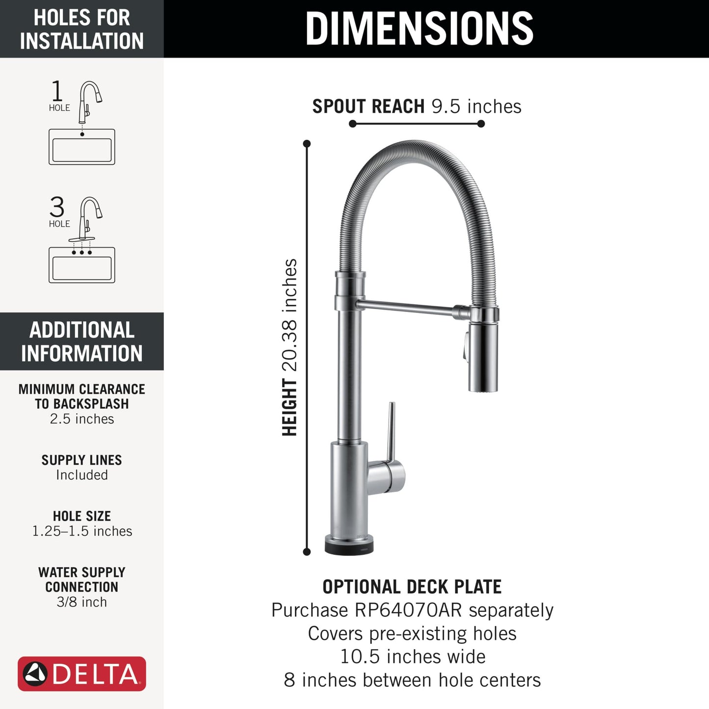 Delta Faucet Trinsic Touch Kitchen Faucet with Touchless Technology, Brushed Nickel Pro Commercial Style Kitchen Faucet, Kitchen Faucets with Pull Down Sprayer, Arctic Stainless 9659TL-AR-DST