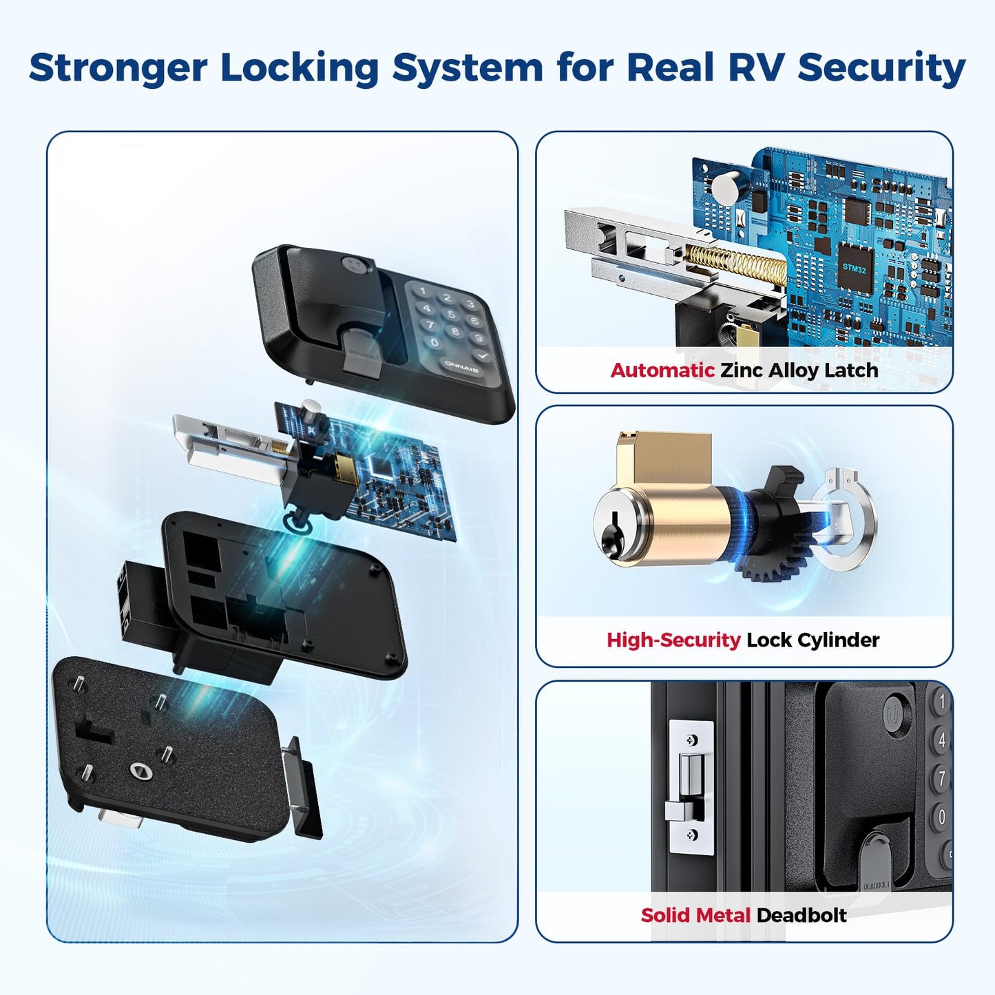 ONNAIS RV Door Lock Replacement – Full Metal Keyless Entry, 10-Digit Keypad, Dual-Door Remote, Backup Key, RV Essential, Ideal Gift for RV Owners