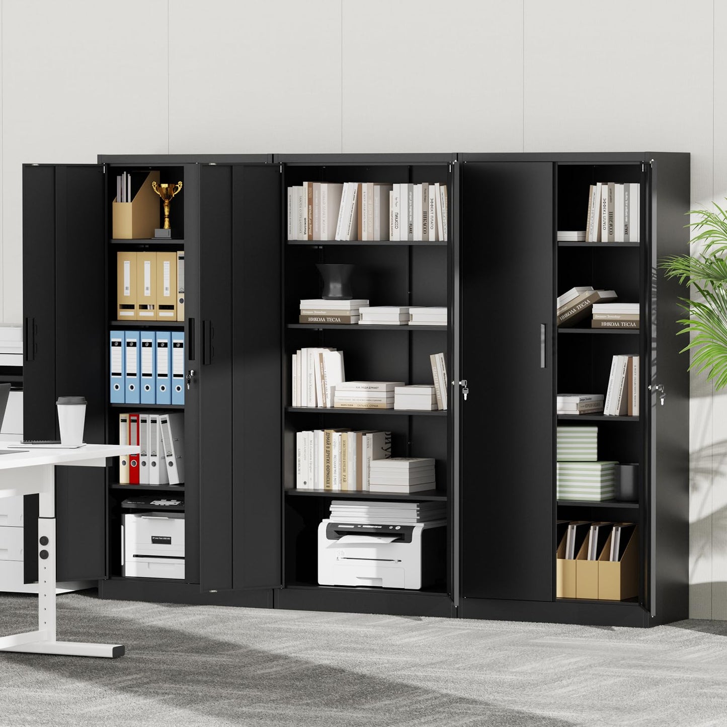 Maemttes 72" Metal Storage Cabinet with Doors and Shelves, Tall Garage Cabinets Lockable File Cabinet, Heavy-Duty Locker Cabinet Tool Cabinets for Garage, Office, Home, Kitchen (Black)