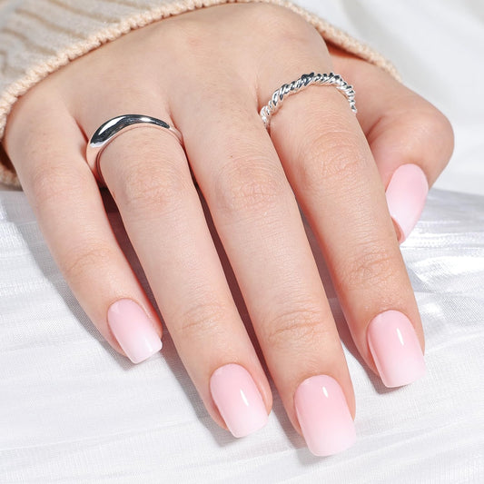 Leefrei Press On Nails - Short Square Light Pink Press on Nails Glossy Finish Nails Press Ons for Women DIY Fake Nails Kit with Glue, Reusable Glue on Nails Short in 15 Sizes - 30pcs, Blush Milk