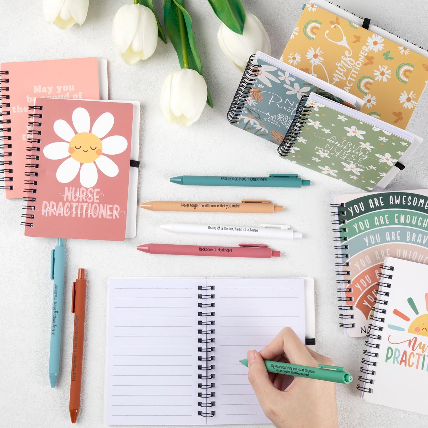 Yexiya 21 Sets Nurse Appreciation Week Gifts for Practitioner Including Positive Affirmation Ballpoint Pens Inspirational Notebooks Positive Office Gifts for Women Employee Coworker Nurses Assistant