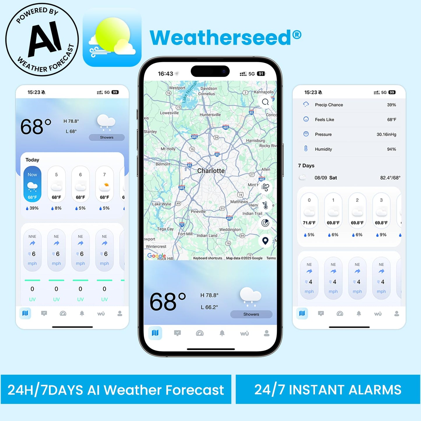 Sainlogic WiFi Smart Weather Station SA9 with 24H/ 7Days Accurate Weather Forecast by Weatherseed® AI, 8.5" Large Display,UV,Sun Light,Rain Gauge,Wind Gauge,2-Year Data Storage & Export(Only 2.4G)