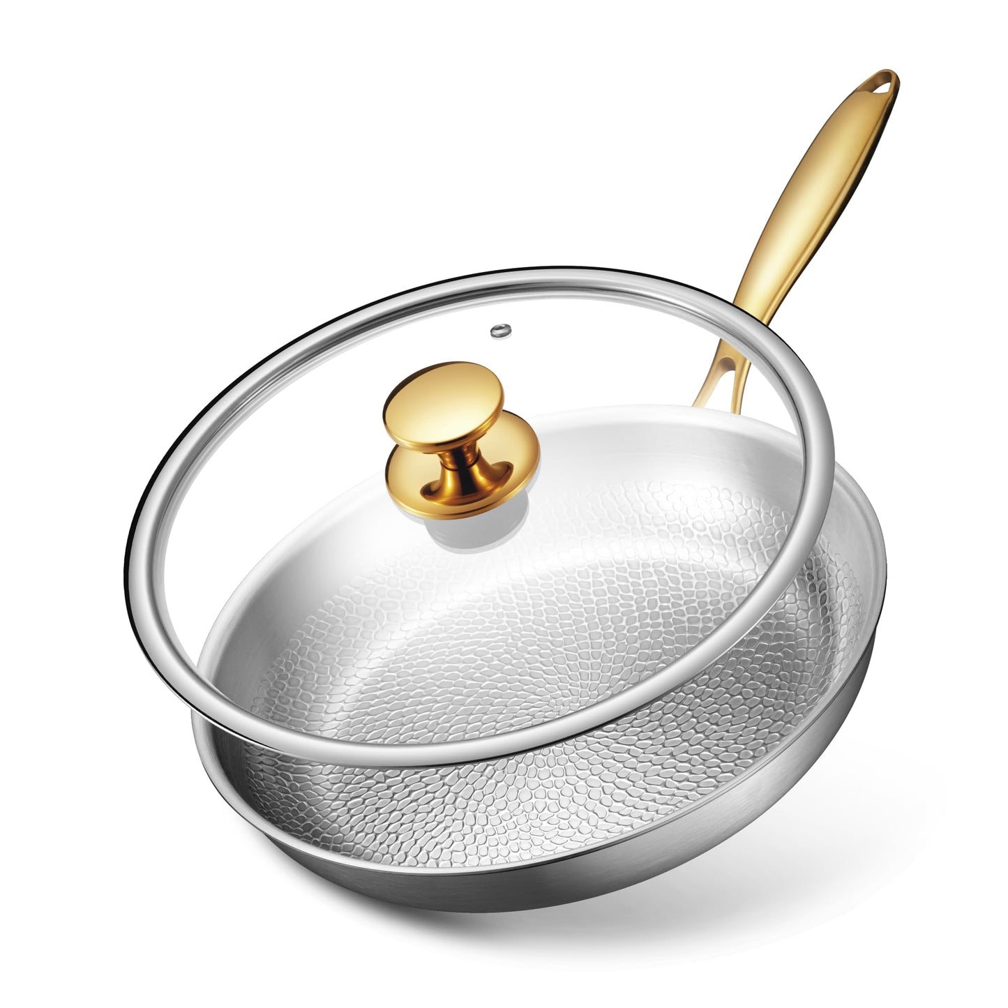 Titanium Pans for Cooking | 12 Inch Pure Tagine Titanium Skillet with Lid | Hammered Chef-Grade Design | PFAS/PFOA/PTFE-Free | Induction & Oven-Safe, Dishwasher Safe