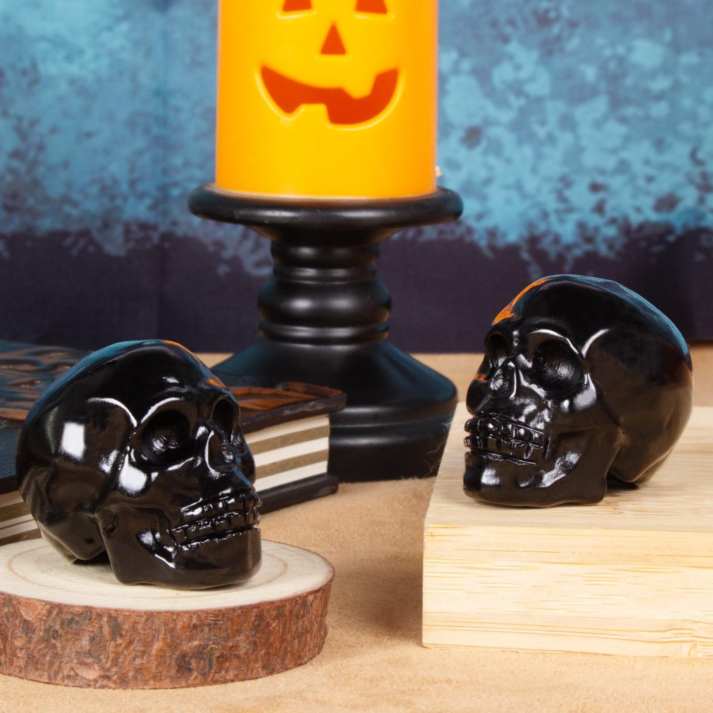 Black Obsidian Crystal Skull, 1.4 Inch Miniature Hand Carved Reiki Healing Pocket Stone, Small Collectible Skull Figurine for Altar Home Office Decor, Crystal Statue Meditation Gift for Men Women