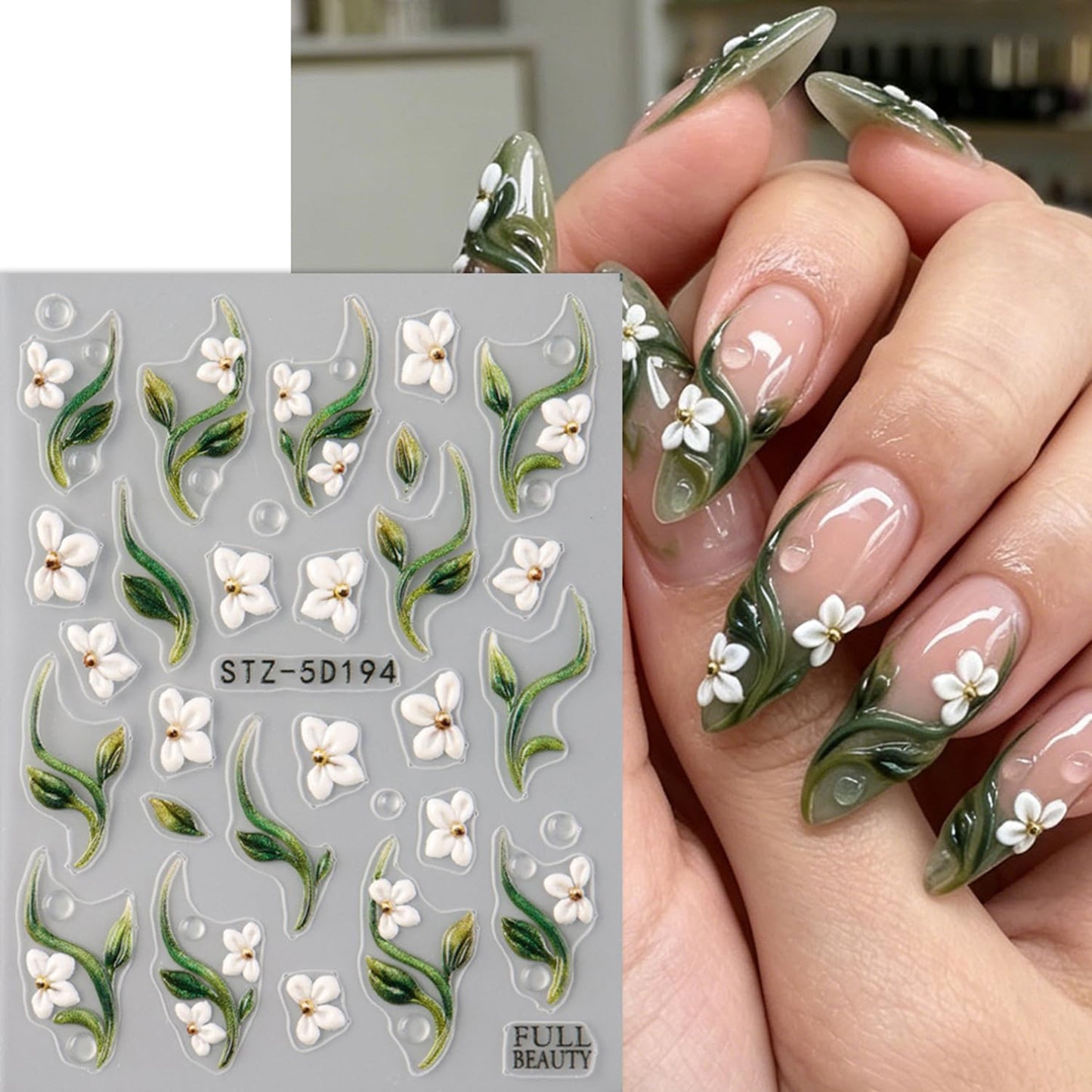 5D Embossed Nail Stickers, 6Pcs Self-Adhesive 3D Floral Nail Decals with Hibiscus, Dolphin & Starfish,Seashell, Tropical Flower Summer Ocean Nail Art Supplies DIY Manicure Nail Accessories for Women