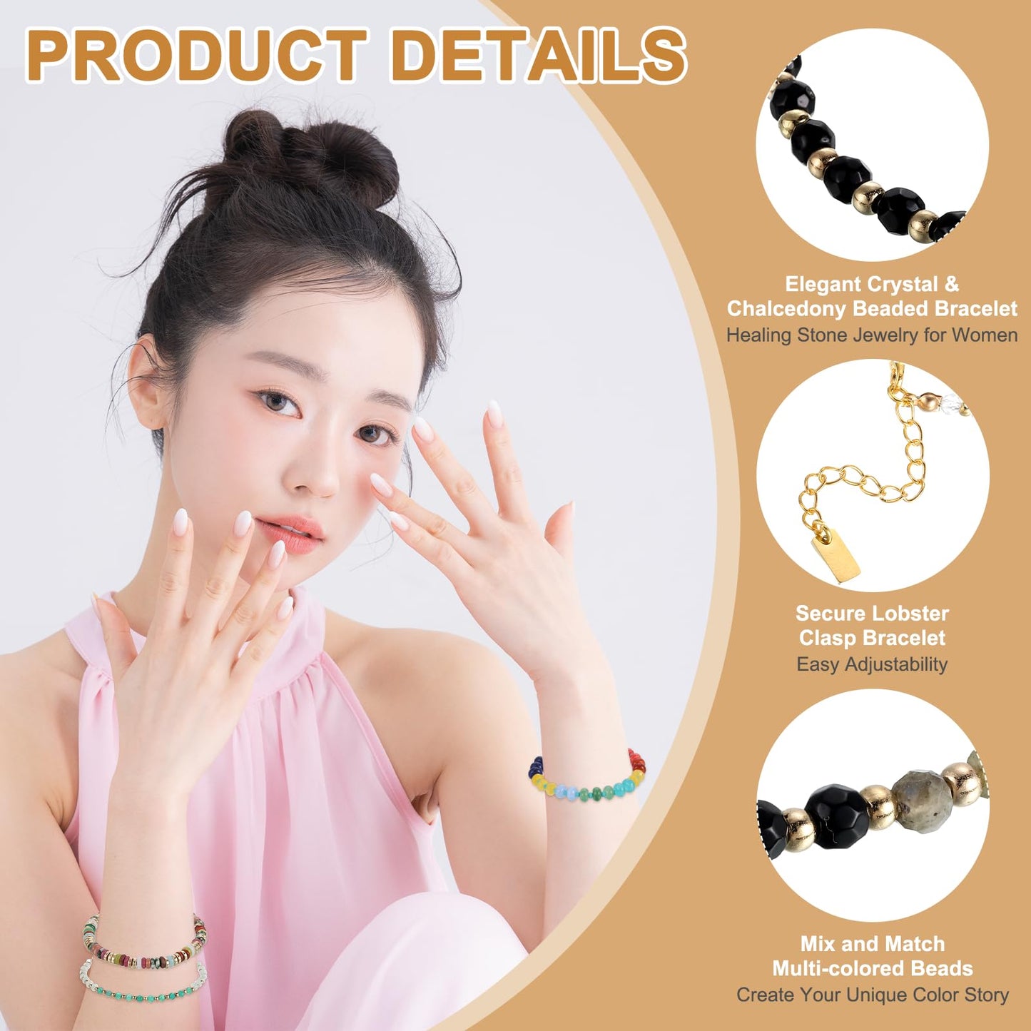 PATIKIL 4mm Crystal Bracelets for Women, Gradient Faceted Beaded Bracelet 11.8 Inches Adjustable Chalcedony Crystal Jewelry Charm Chain for Birthday Gift, Black