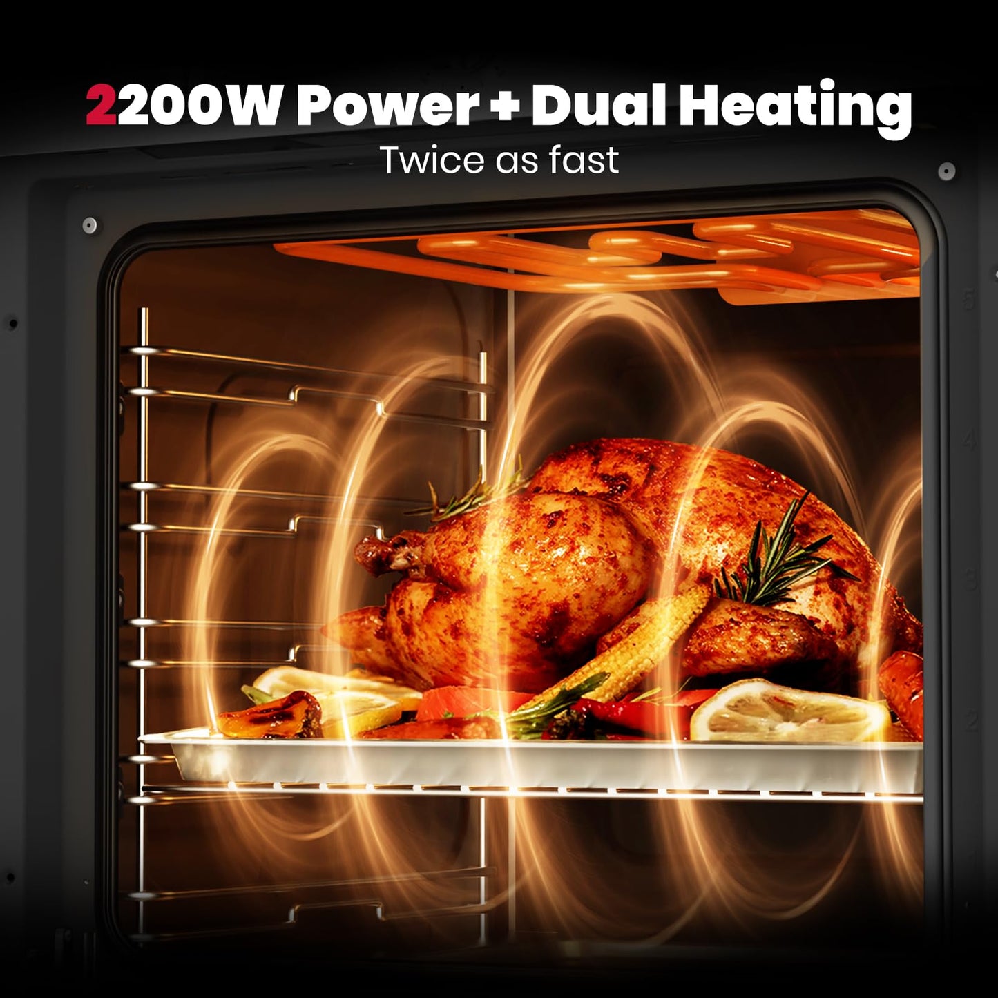 24 Inch Electric Wall Oven, GASLAND Built-in Oven with 2.79 Cu.ft Capacity, 5 Working Functions, Ergonomic knob, Removable 3-Layer Glass Door, 2200W Stainless Steel Single Wall Oven, ETL Certified