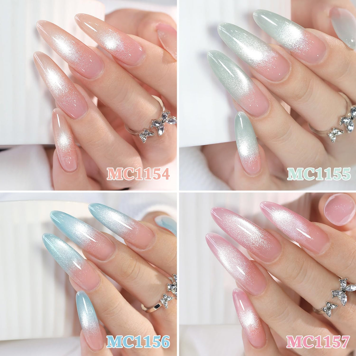 Double Rhythm 6 Colors Cat Eye Gel Polish Set Shimmer Glitter with Magnet Holographic Reflective Magnetic UV Nail Art Kit (6-Kit-47)