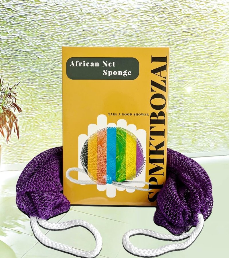 SPMKTBOZAI African Net Sponge Authentic, 2 Pieces African Exfoliating Sponge Real African Net Black Owned, African Bath Sponge Back Scrubber for Shower Loofah Bathing Accessories(Purple, Rose Red)