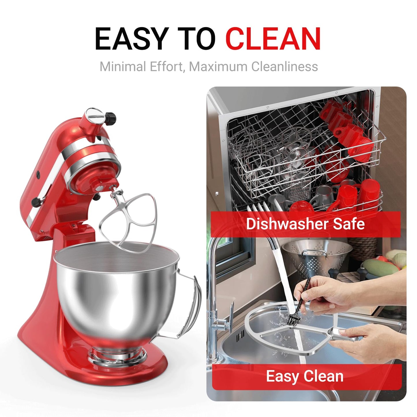Stainless Steel Kitchen Mixers Accessories Compatible with KitchenAid Mixer and 4.5-5 Qt Bowl. K45WW 6-Wire Whip, 4.5-5QT Flat Beater Paddle, 4.5-5QT Dough Hook Attachment Dishwasher safe