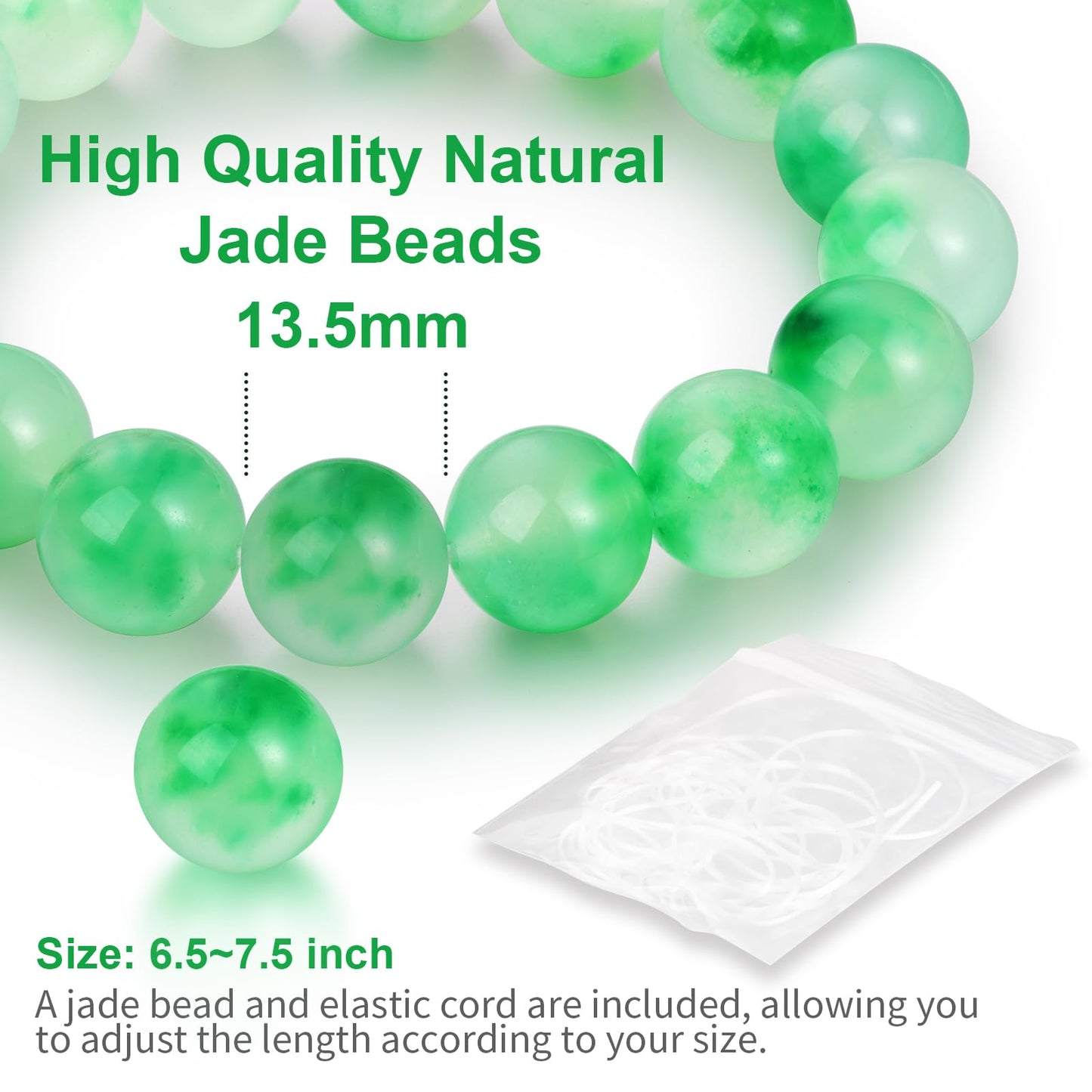 Handmade Natural Jade Beaded Bracelet for Women & Men – Genuine Green/White Jade Gemstone Stretch Bracelet – Lucky Energy Healing Jewelry Gift for Peace, Prosperity & Protection GG