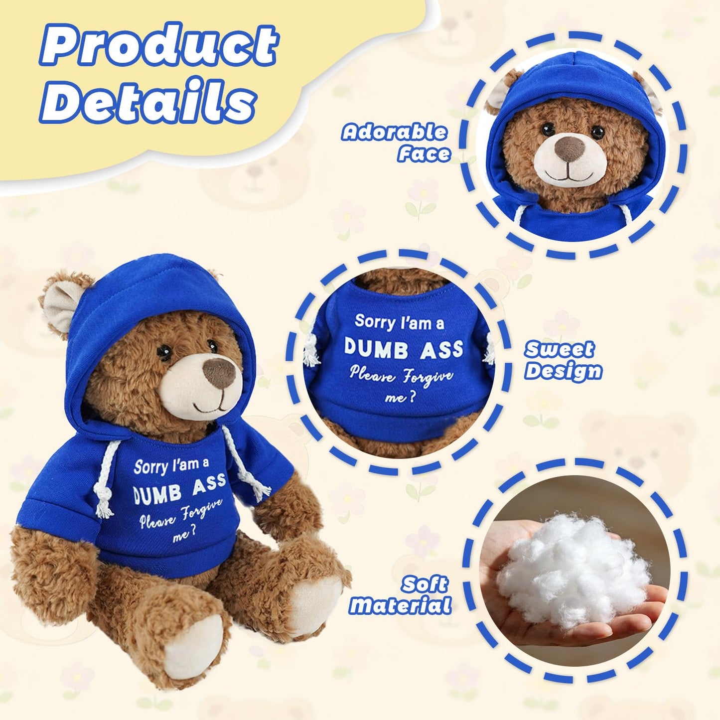 Hideekoog 2 Pcs ForgiveTeddy Bears Plush Dolls 8.7 Inch Stuffed Bear Animal Set Hoodie-Wearing Bear with Sorry and Forgive Me Valentine’s Cozy Bear for Girlfriend Girls Kids Baby Gift (Red + Blue)