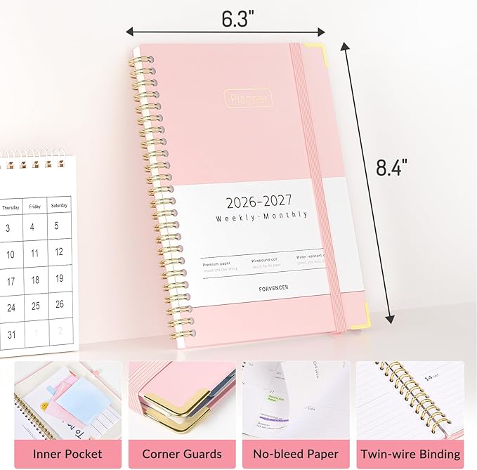 Forvencer Academic Planner 2026-2027, Hardcover Calendar Planner Weekly & Monthly, July 2026 - June 2027, 6" x 8", Daily Agenda with Tabs, College School Organizer for Student Teacher, Floral Style