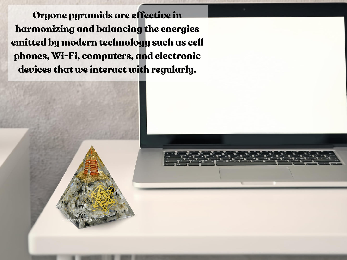 Amazing Gemstone Organite Orgone Pyramid Extra Large 105 MM - Metatron Cube Orgone Energy Pyramid with Rainbow Moonstone Crystals and Healing Stone - Orgonite Pyramids Crystals and Positive Energy