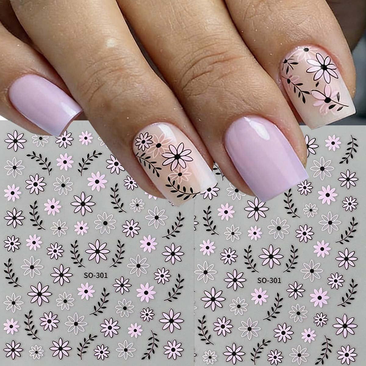 6 Sheets Flower Nail Stickers Hollow Out Flower Design Nail Decals 3D Self-Adhesive Leaf Floral Nail Art Stickers Spring Summer Nail Decoration for Women DIY Manicure Supplies