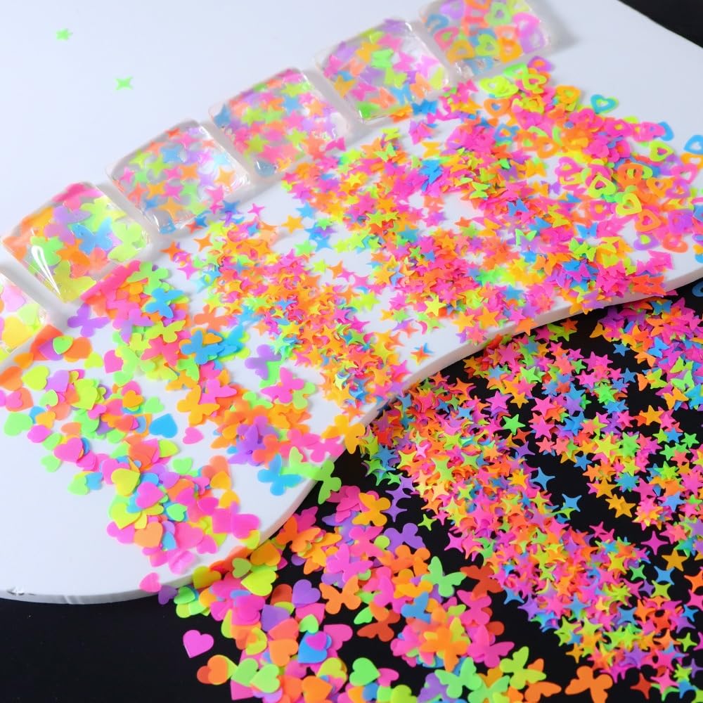 1 Box Holographic Heart Star Nail Glitter Butterfly Flower Nail Sequins 3D Letter Alphabet Nail Flakes Sparkly Powder Flakes Shiny Nail Glitter Figure Nail Sequins Glitter for Nails Art 12 Grids