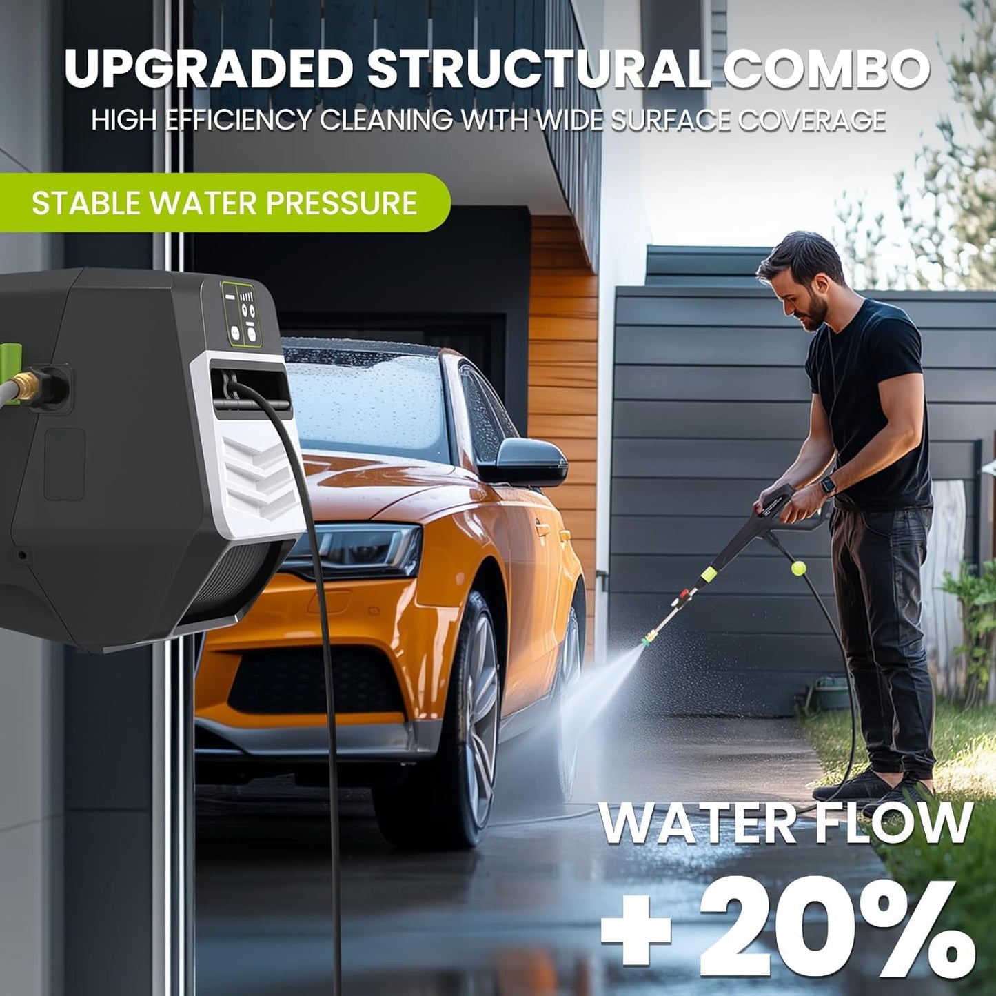 commowner 5500PSI Pressure Cleaner Wall Mounted Power Cleaner with 66ft Retractable Pressure, Black