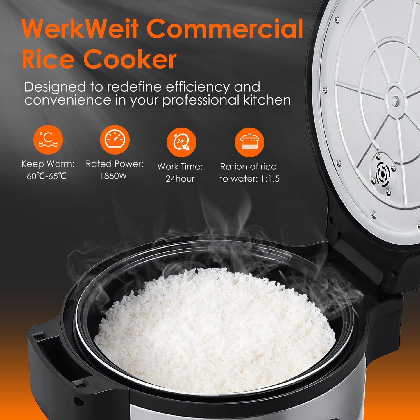 WerkWeit Commercial Rice Cooker 13L Large Rice Cooker 50Cup(Cooked)/25Cup (Uncooked), 1850W Rice Cooker for Restaurant Canteen Party Commercial Rice Warmer for 24H