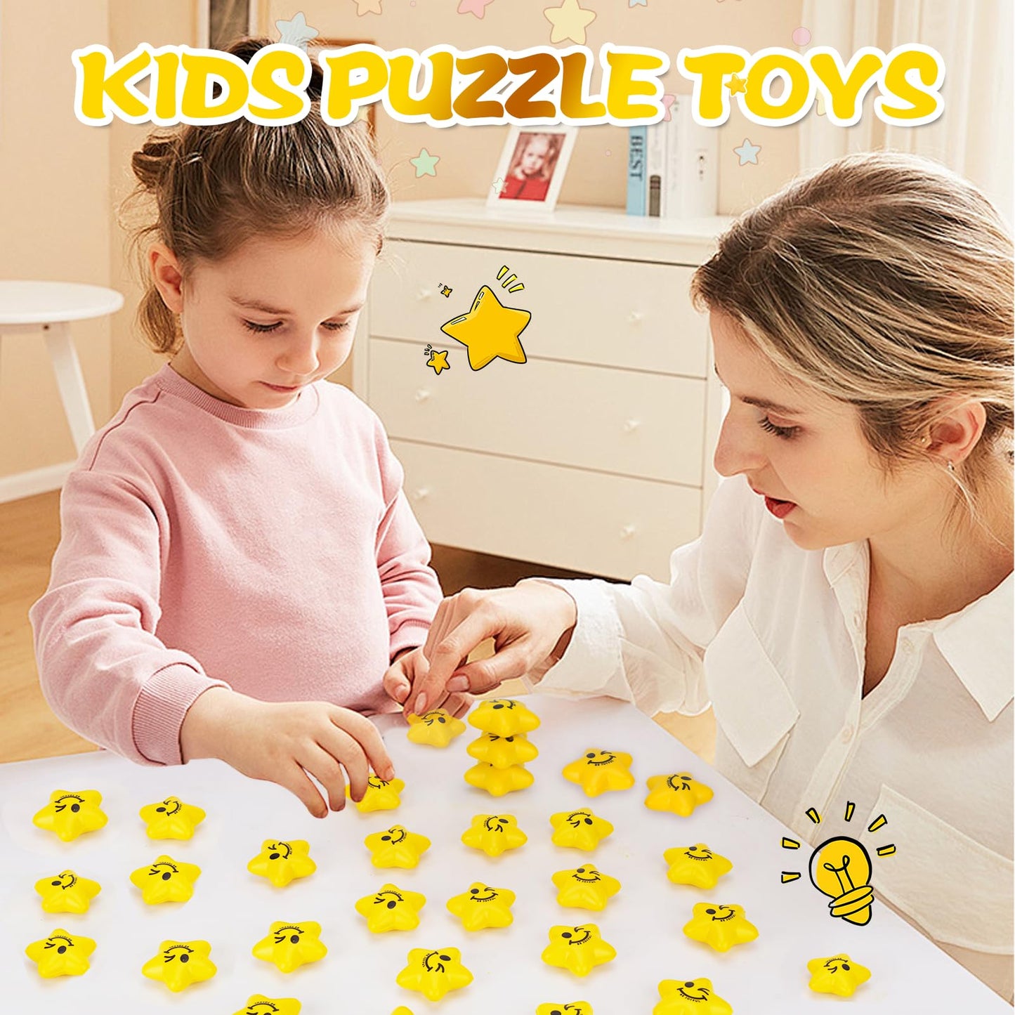 SHQDD Stress Balls, 108PCS Stress Balls for Kids & Adults - Mini Star Stress Balls Squeeze Toys, 2.16 Inch Cute Smiley Face Stress Relief Ball Bulk for Anxiety Fidget Sensory, Classroom Party Supplies