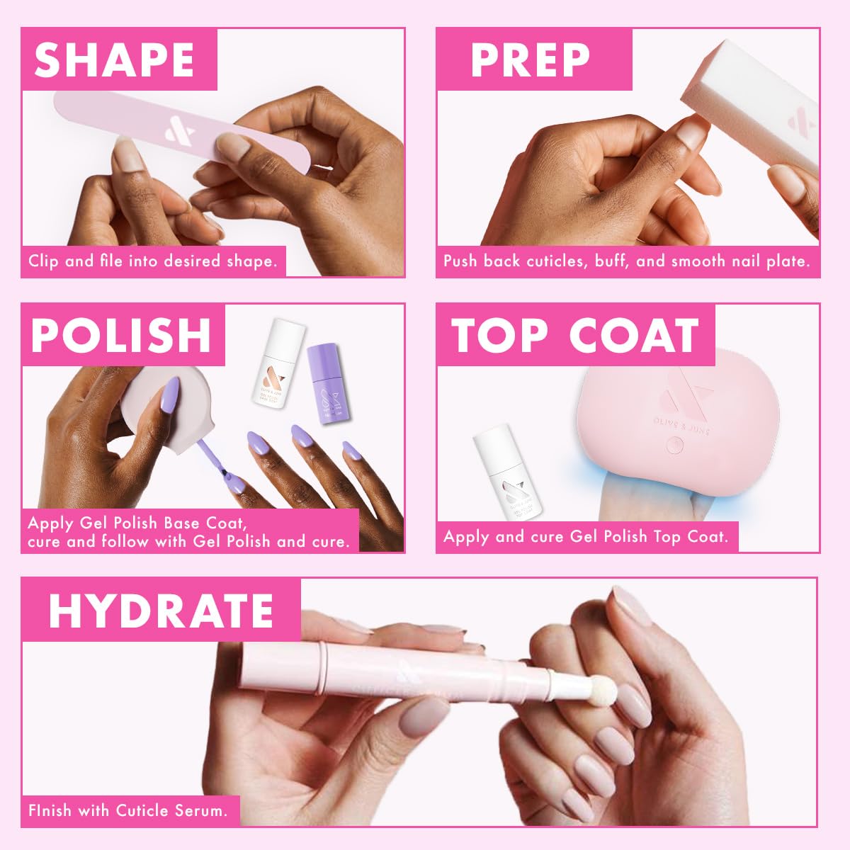 Olive & June Gel Mani System Set | Includes Nail Tools, Peel-Off & Gel Base Coats, Top Coat, LED Lamp, Cuticle Serum & The Poppy | Easy At-Home Mani Kit | 15-Free, Vegan, Cruelty-Free