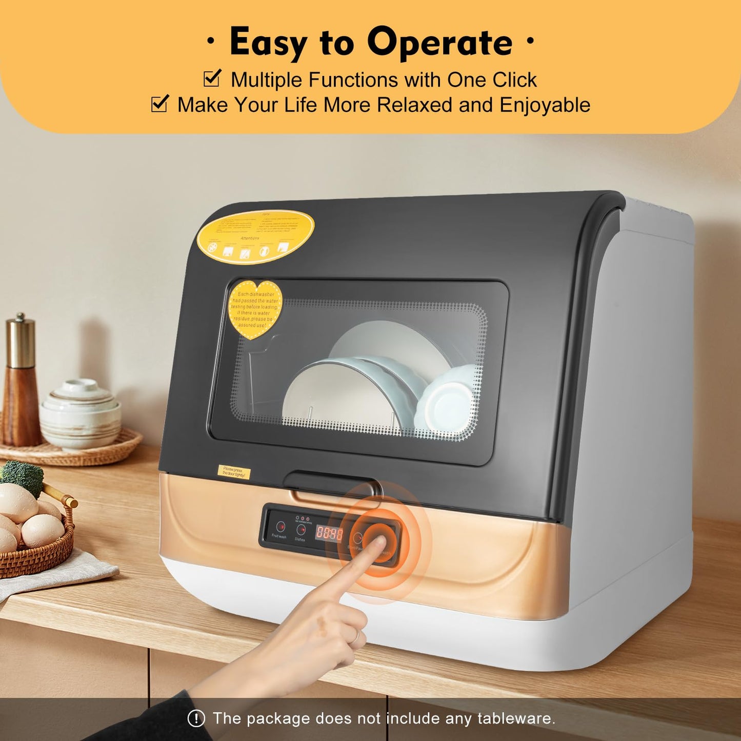 HZOPUTLH Portable Countertop Dishwasher, 3-in-1 Washing Modes Portable Washer for 4-6 Sets (12-20 Pieces of Tableware), Mini Dishwasher with 360° Rotating Spray for Washing Dishes, Vegetables Fruits