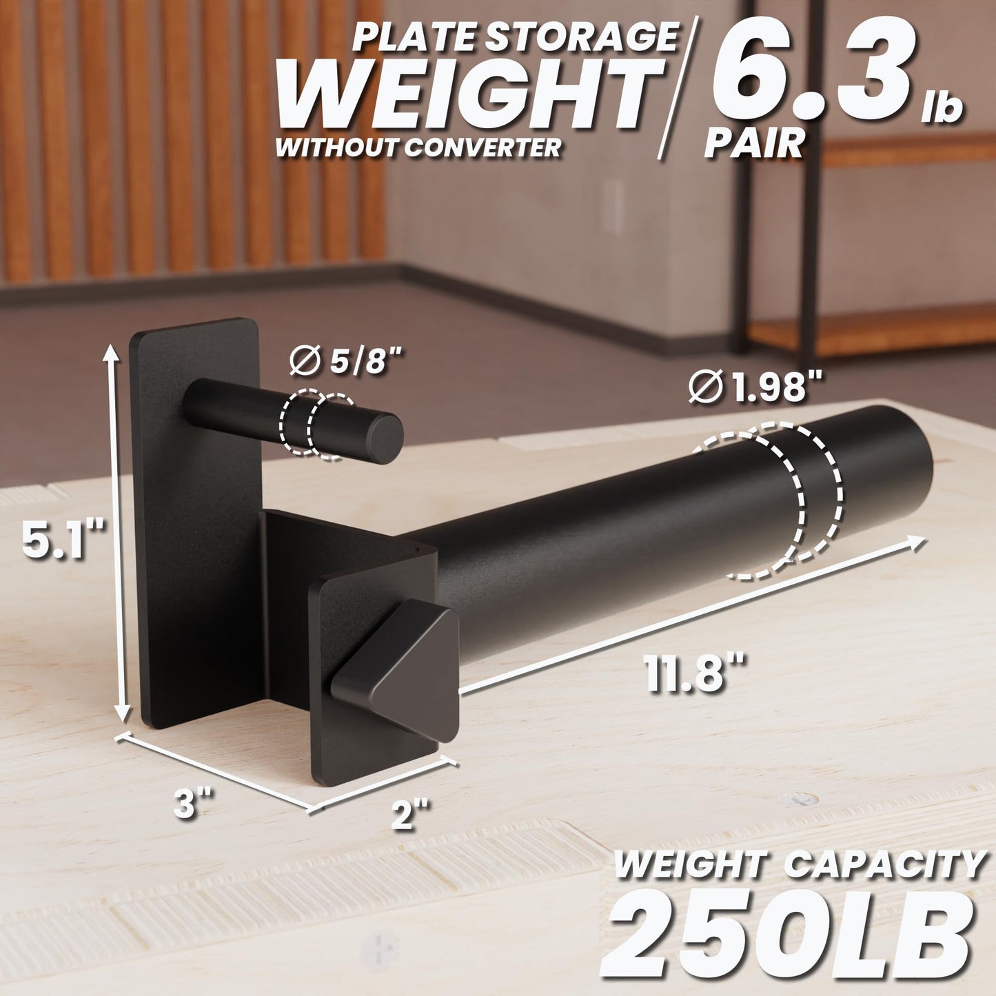 Synergee Weight Plate Storage Peg for 2x3 Power and Squat Racks. Fits 5/8" Holes. Rack-Mounted Olympic Plate Holder for Organized Weight Storage."