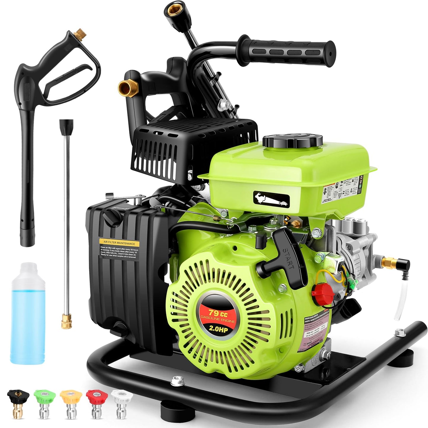 3500PSI Pressure Washer 2.4GPM Gas Power Washer 79CC Gas Powered Washing Machine Commercial High Pressure Washer with 25ft Hose&5 Nozzles for Patio Garden Yard Vehicle,EPA/CARB/ETL (Black & Green)