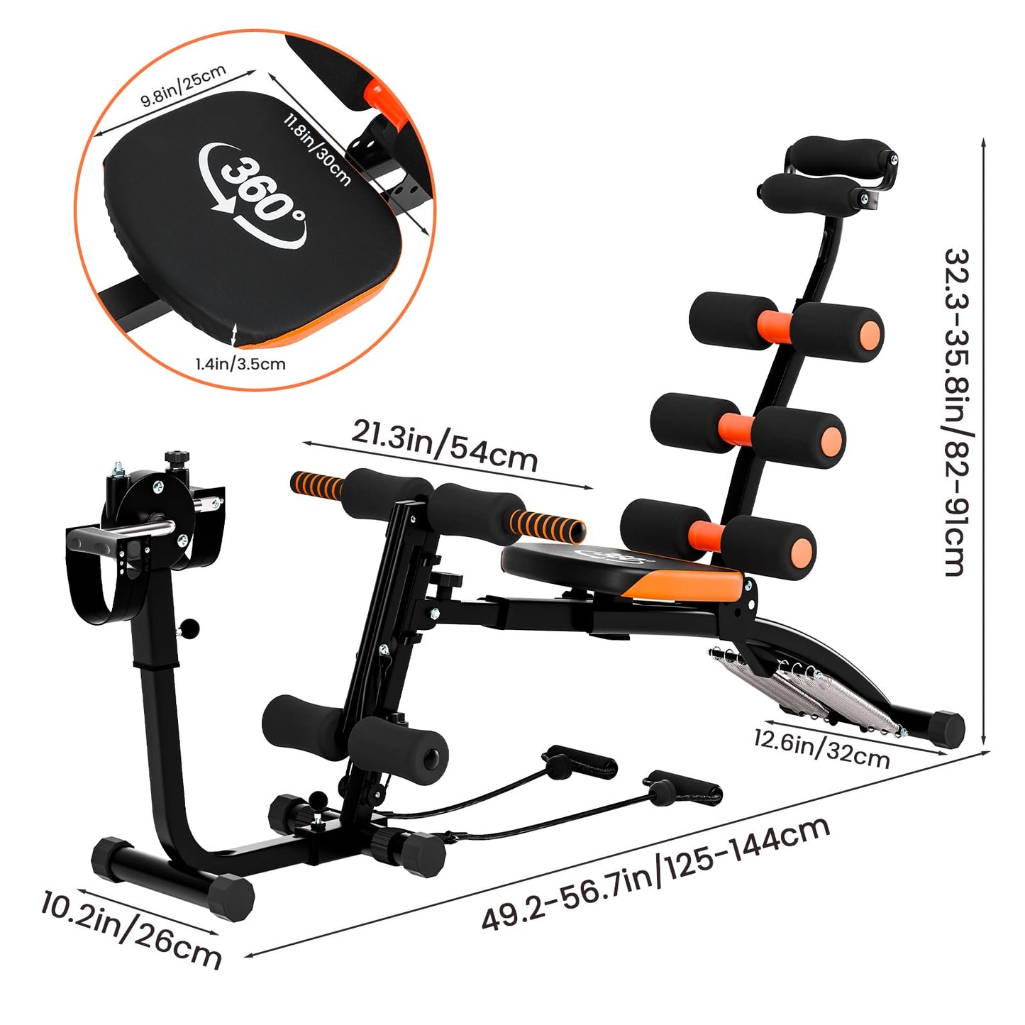 Multi-Functional 6 in 1 Adjustable Ab Trainer Waist Trainer, Abdominal Workout Bench for Home Gym, Ab Exercise Equipment for Total Body Workout (Black)
