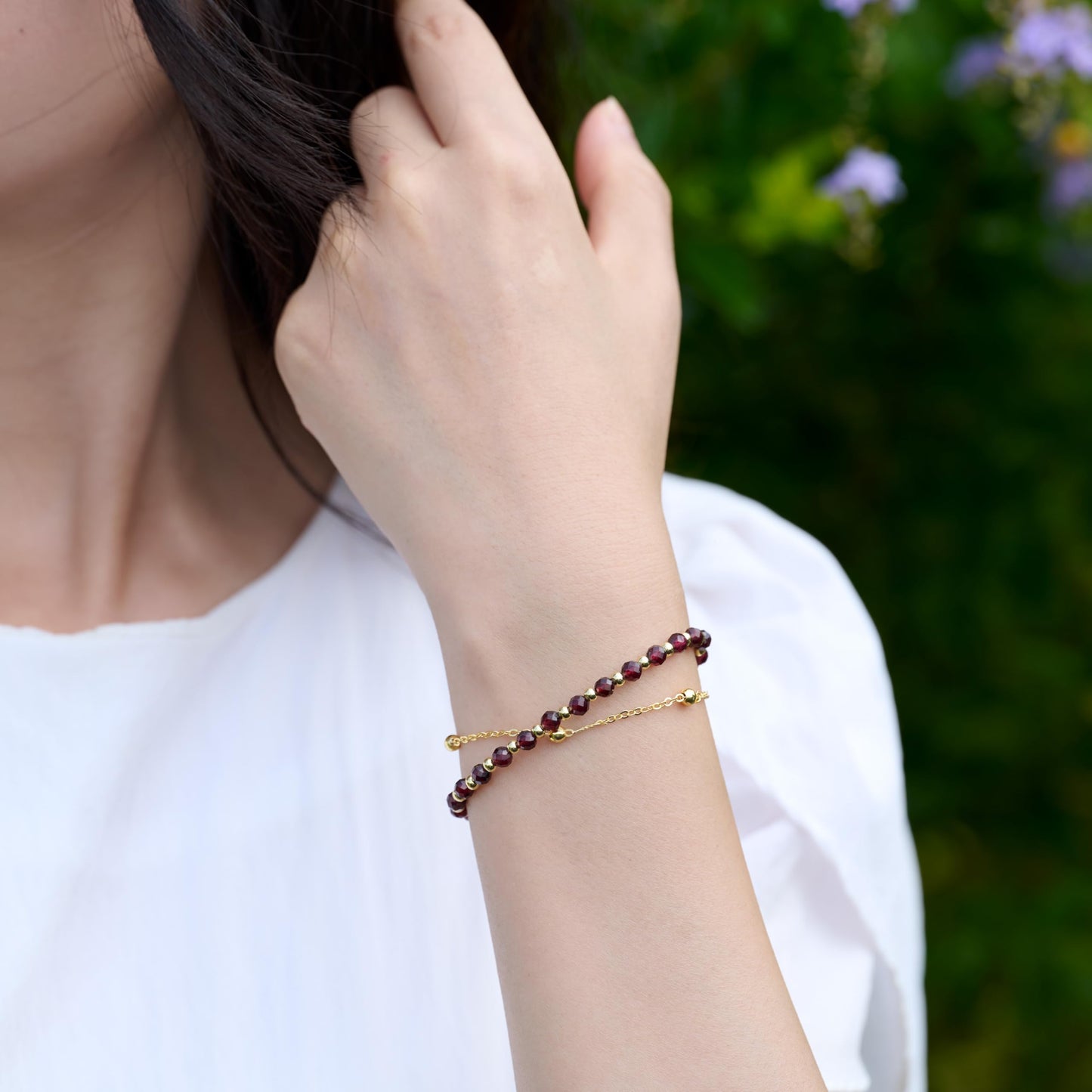 Farfume Garnet Crystal Bracelet Beaded Bracelets for Women 4mm Natural Stone Beads Gemstone Handmade Jewelry Valentine's Day Gifts