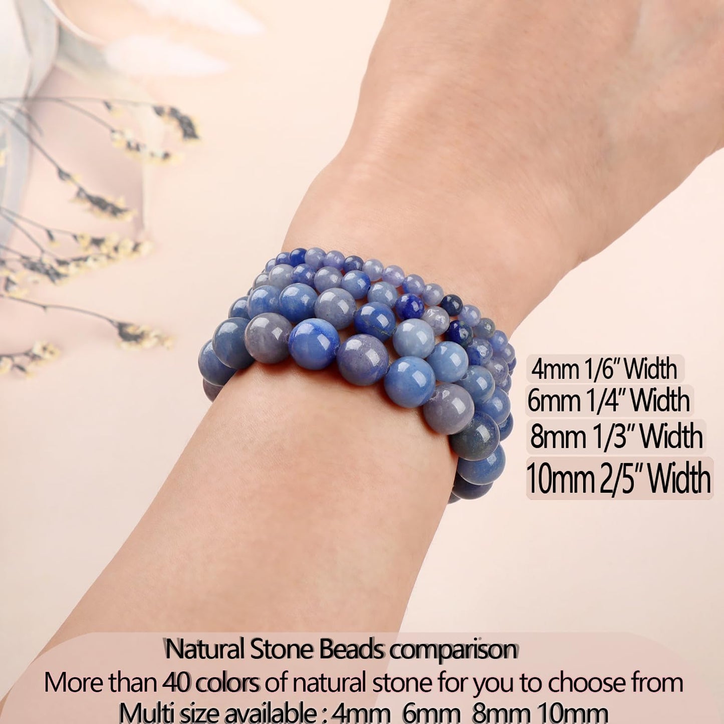 LPBeads Handmade Natural Gemstone Stretch Elastic 4mm Blue Aventurine Bracelet Healing Crystal Round Stone Beads Jewelry Gifts for Women Men
