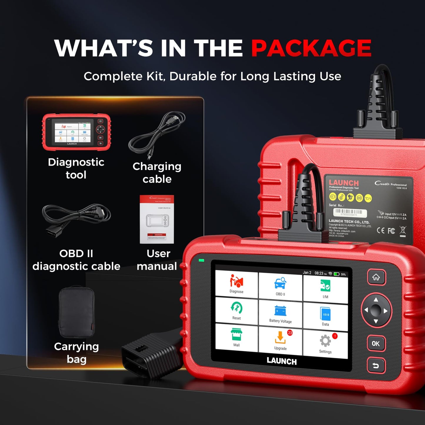LAUNCH OBD2 Scanner CRP123X Elite V2.0, 2026 Lifetime Free Update Diagnostic Scan Tool, Car Engine Code Reader with Oil/Brake/SAS/BMS/D.P.F/ABS Bleeding/Throttle Reset, FCA SGW, Auto VIN, Battery Test