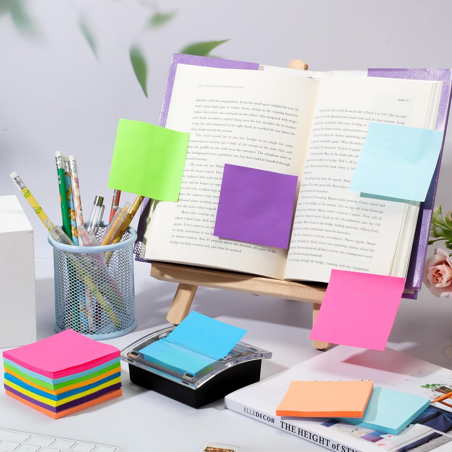 Meanplan 3 Pack Pop up Sticky Dispenser Note Holder Black Base with 24 Pads Colored Pop up Sticky Notes Memo Pads Self Stick 3x3 Refills Back to School Office Desk Supplies, 50 Sheet Per Pad
