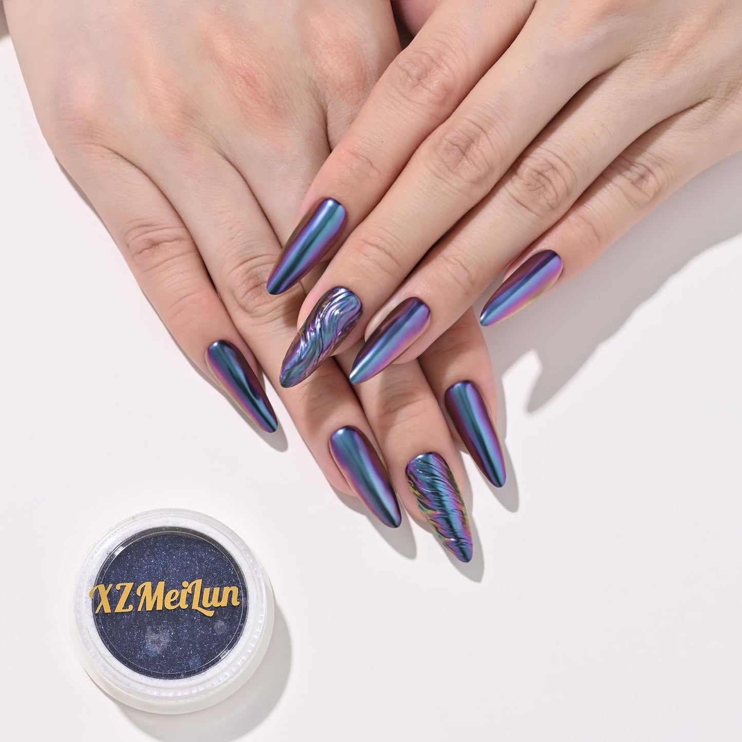 XZMeiLun Chameleon Chrome Nail Powder, Big-Capacity 0.8g Aurora Purple Turns Green Mermaid Aurora Powder Pigment Pearlescent Nail Art Glitter Decoration, Can mixed With Builder Gel Nail Polish For Use