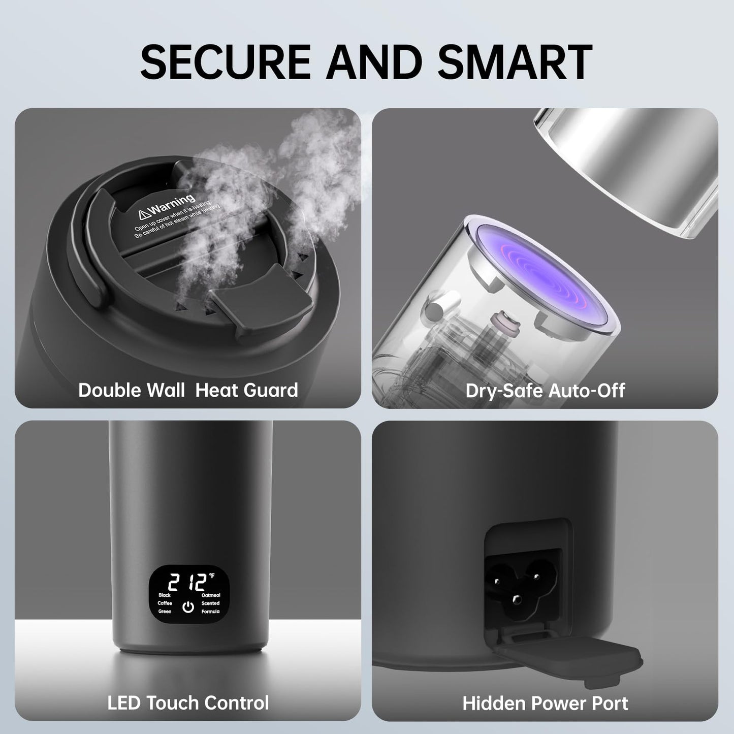 HOWDIANQY Dual Voltage Portable Electric Kettle Travel Hot Water for Tea,Coffee, 6 Temperature Controls and LCD Display, 316 Stainless Steel and Large Capacity 450ml, Auto Shut Off&Boil Dry Protection