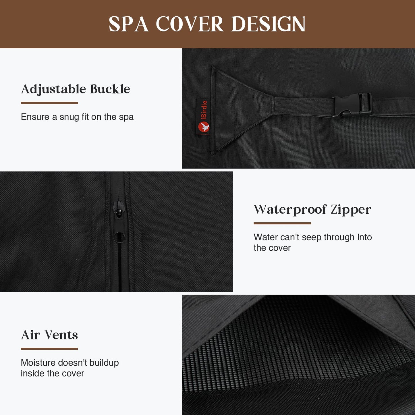 iBirdie Outdoor Waterproof and Weatherproof Hot Tub Cover 95 x 95 inch fit 94 x 94 or 93 x 93 or 92 x 92 Square SPA 600D Heavy Duty Protectors Protective Cover Cap