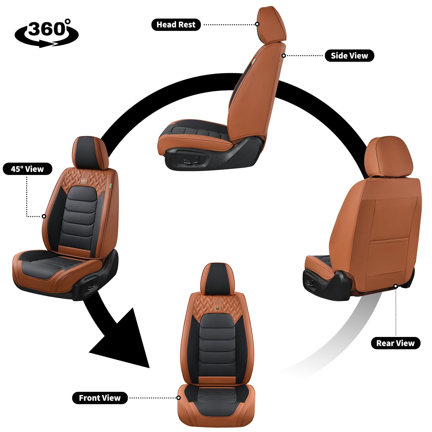 FLORICH Seat Cover for Cars, Front&Rear Seat Covers, Waterproof Automotive Car Seat Covers, Brown Car Seat Cushion Accessories for Most Car Interior Covers Sedan Truck SUV(Brown&Black, Full Set)