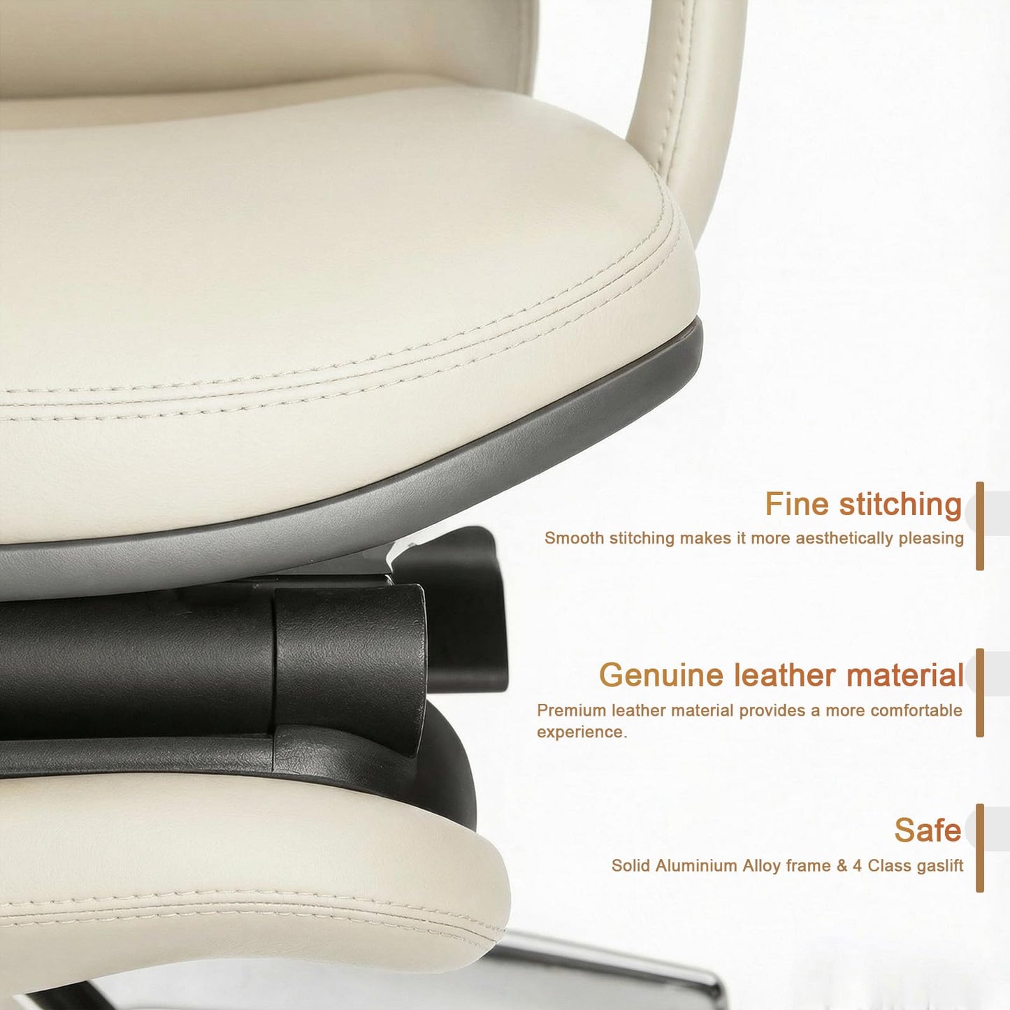 FurniBaron Genuine Leather Office Chair with Flexible Footrest, High Back Executive Office Chair with Lumbar Support, Adjustable Tilt Mechanism, Weight Capacity 400 lbs (White)