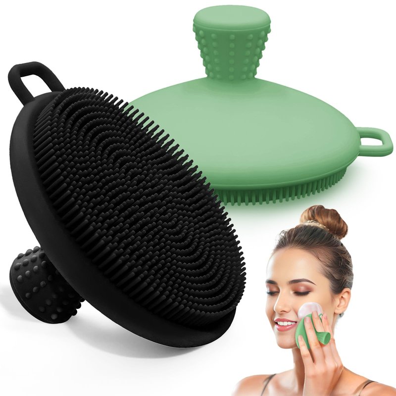 GEENOA Silicone Face Scrubber 2PCS, Manual Face Scrubber Exfoliator with Soft Bristles and Non-Slip Handle, Gentle Facial Scrubber Face Brush for Super Lathering & Deep Cleansing(Black+Pink)