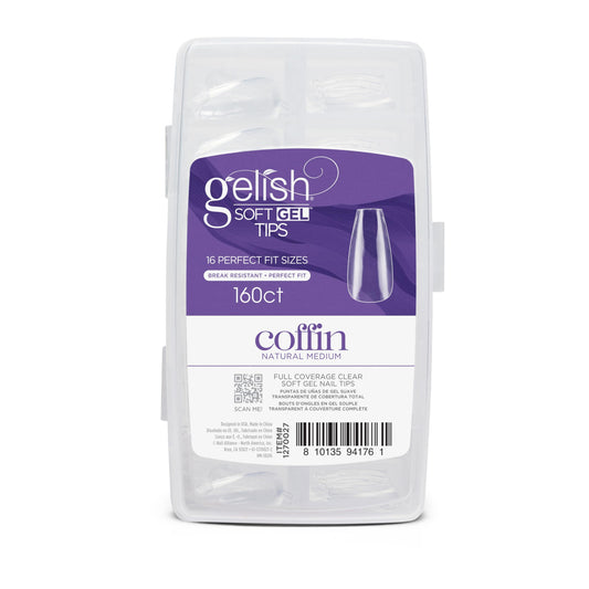 Gelish Soft Gel™ Tips – Professional Quality Press on Nails Extension for Strong, Long-Lasting Manicures – Easy Application, Natural Look, Pre-shaped False Nail (Medium Coffin Natural, 160 Count)