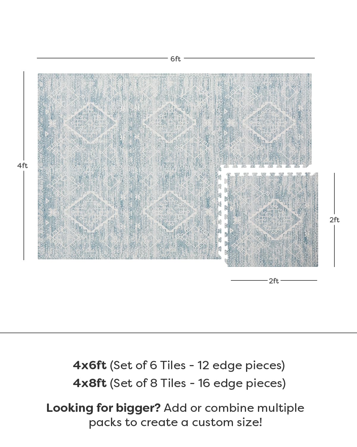 House of Noa Play Mat – 4x8 Indigo Ula – Set of 8 Tiles – Cushioned EVA Foam Play Mat for Floor, Soft Interlocking Mats for Hard Floors