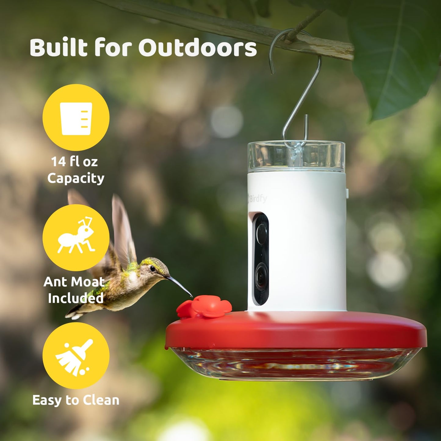 Birdfy Smart Hummingbird Feeder with Camera, Auto Detect Record Bird Video, Instant Notification, Live View, Solar Powered Hummingbird Feeders for Outdoors Ant Bee Proof, 14oz, Gift for Bird Lovers