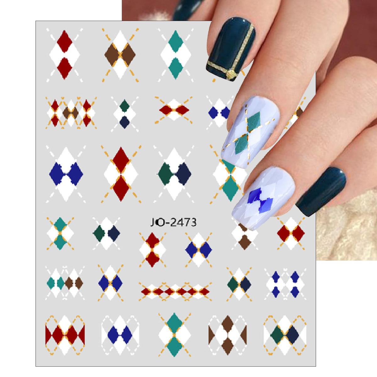 6 Sheets Autumn Winter Plaid Nail Art Stickers Brown Rhombus Bronzing Nail Decals Pegatinas Uñas Classic Plaid Design Geometry Plaid Nail Sticker Nail Supplies for Women Nails DIY Decorations