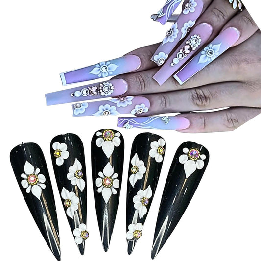 Set 12Pcs 3D Poinettia Flower -Nail Art Charms Handmade by Acrylic Powder Design Nail Art Floral Salon Decor, 3D Flowers Nails Charms with Rhinestone Gems for Women (Set White 12Pcs)