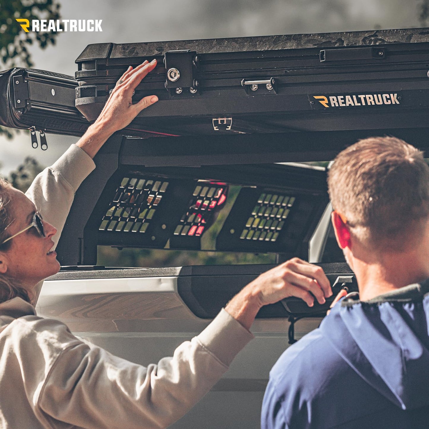 RealTruck GoTent | Overlanding, Waterproof, Telescoping Ladder, LED-Lit Interior, Mounts to Any Cross Bars | OL-104
