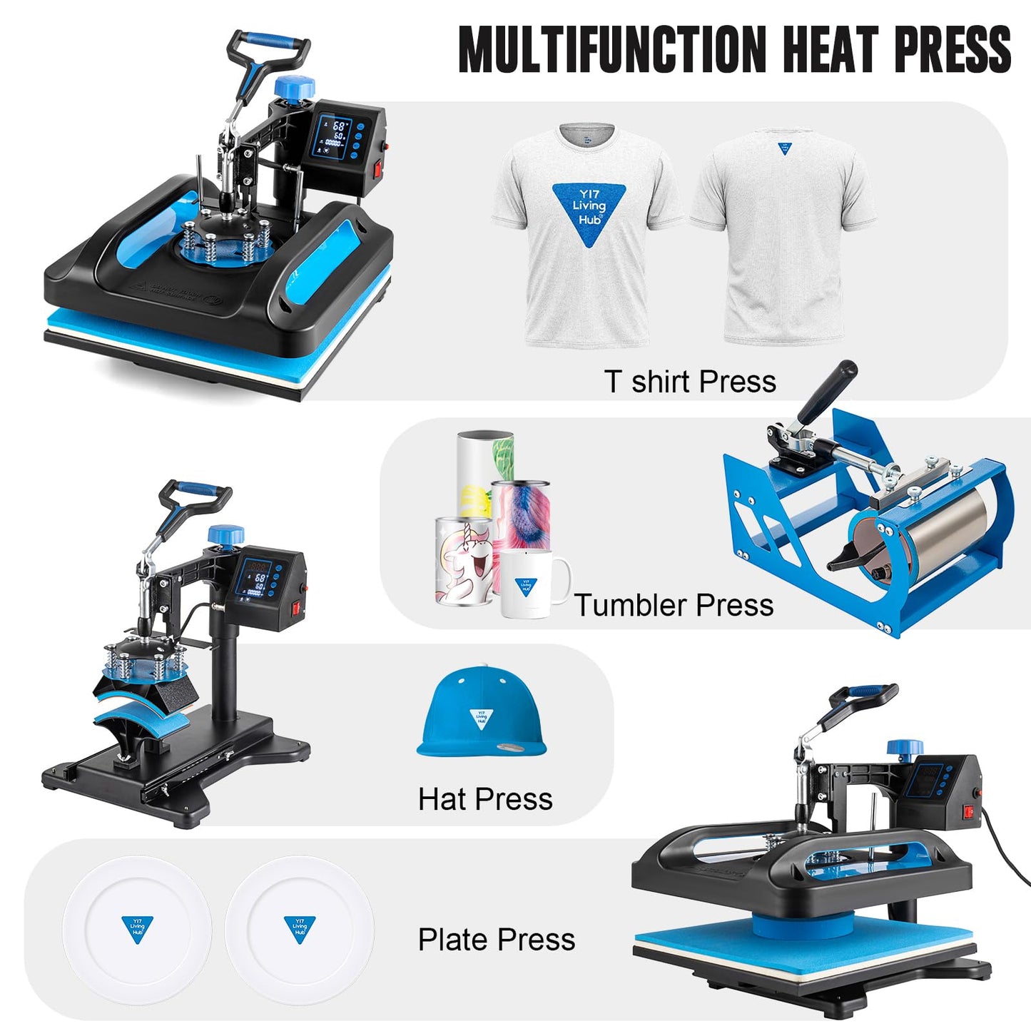Leomru 5 in 1 Heat Press Machine, Heat Press 15x15, Multifunction T Shirt Press Machine, 360-Degree Swing Away Sublimation Heat Press Machine for T-Shirt Mugs Hat Cap Slide Out