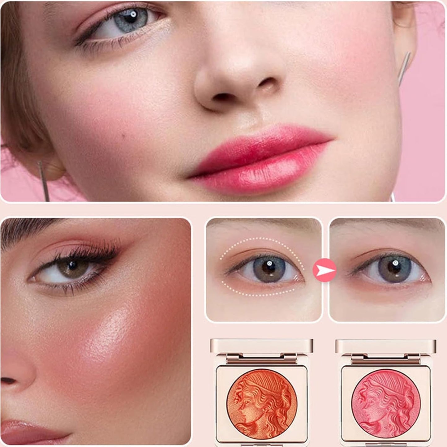 Embossed Smooth Powder Blush Palette for Cheeks,Matte Face Powder Blush Palette,Embossed Girl Blush for Cheeks,Natural Nude Long Lasting Powder Blush Palette for All Skins(Pink+Orange)
