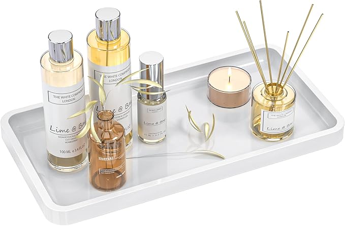 Weenson Bathroom Vanity Tray for Countertop Toiletries Makeup Decor Perfume Candles, Kitchen Tray for Soap Dispenser Spice Salt Coffee, Toilet Tank Tray Bamboo11.81â L x 6.1â W x 0.79â H (White)